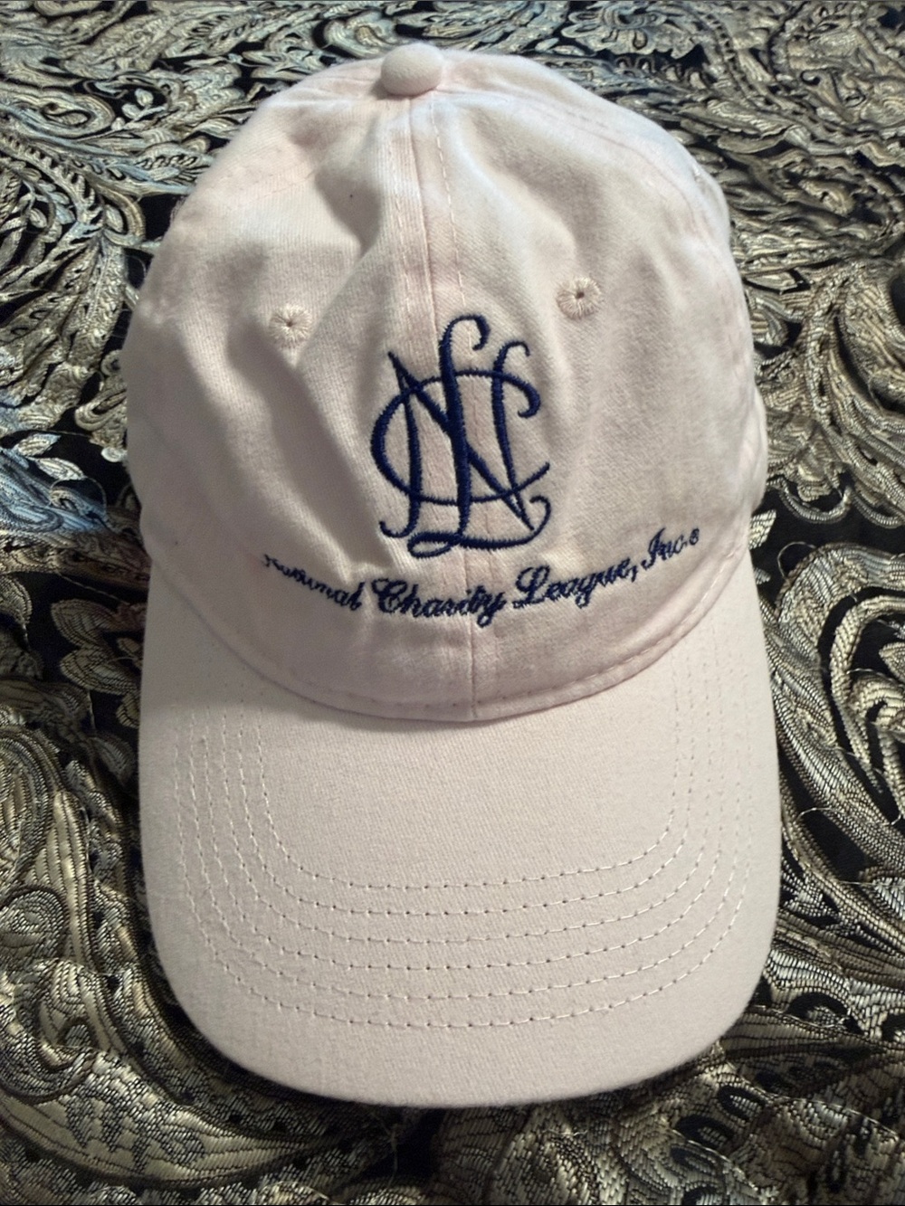 NCL National Charity League Baseball Cap in Light Pink with Navy Stitching